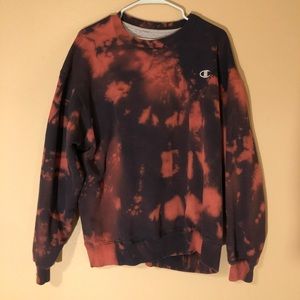 Champion Black and Red Tie Die Champion Crewneck Sweater